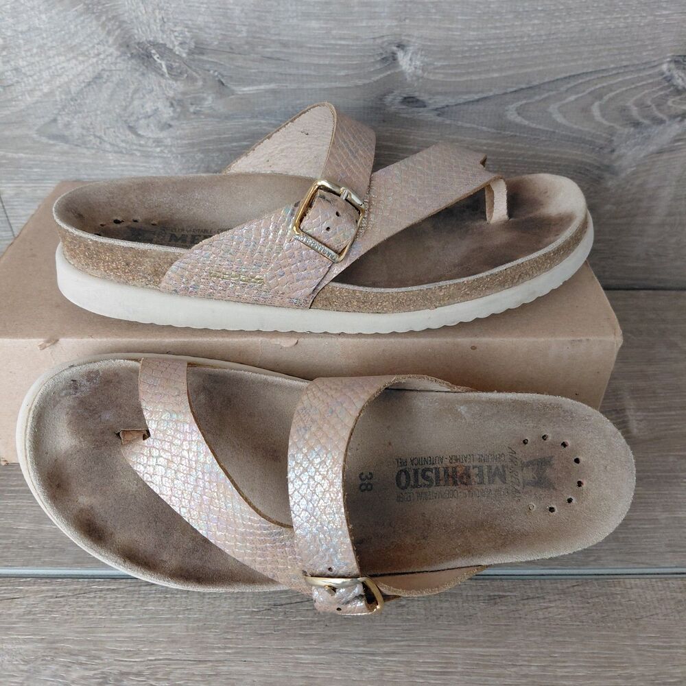 Mephisto Helen Sandals Womens 8 EU38 Pink Metallic Leather Toe Loop Beach Resort